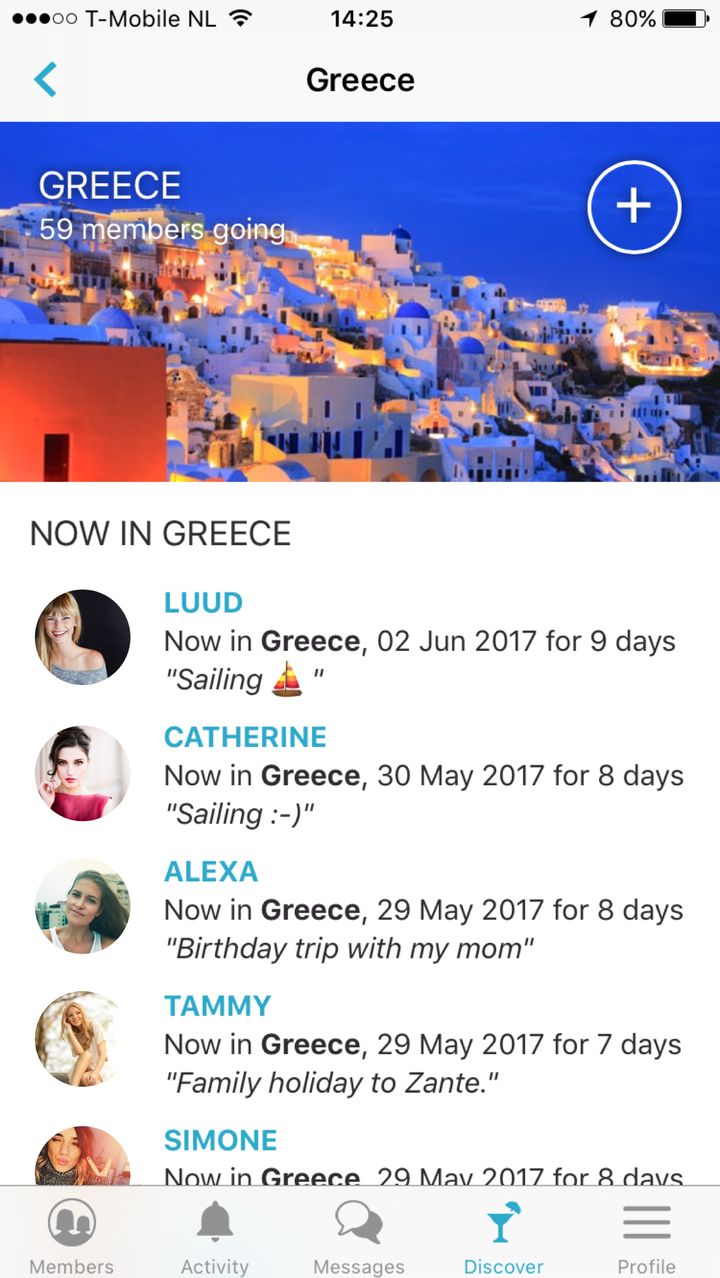 Users can see when other users are traveling to different cities.
