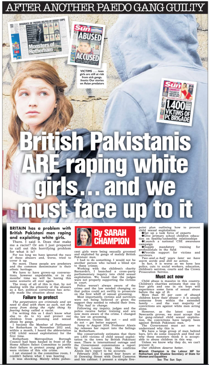 The article in The Sun which prompted Sarah Champion's sacking as Shadow Women and Equalities Minister.