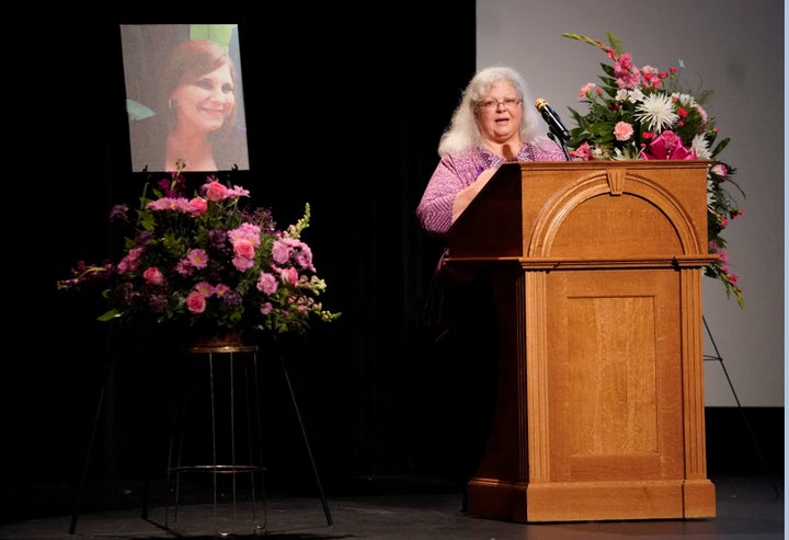 Susan Bro, Heyer's mother, speaks during her service.