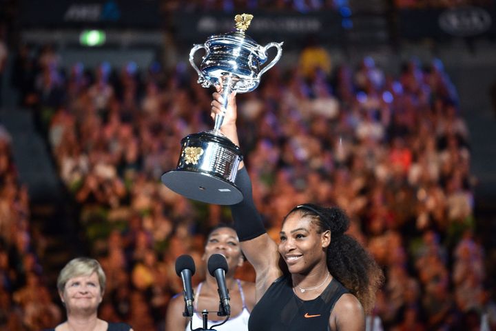Serena Williams celebrates her victory at the Australian Open.