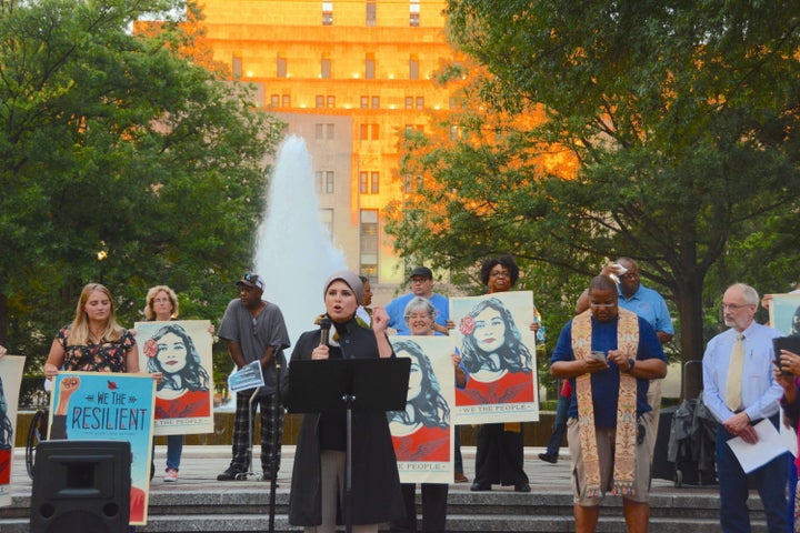 Khaula Hadeed, 32, serves as executive director of the Alabama chapter of CAIR, the Council on American-Islamic Relations. She was accompanied by Christian, Jewish, and speakers from all faiths showing unity and solidarity.