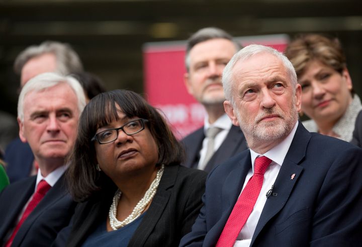 John McDonnell, Diane Abbott and Jeremy Corbyn at the party manifesto launch.