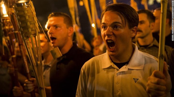 White Nationalists surround counter-protestors in Charlottesville, VA.
