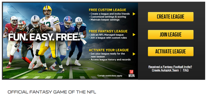 <p>NFL website - <a href="http://fantasy.nfl.com/?icampaign=fty-edi-2017_LiveDrafts_1200x900_CS" target="_blank" role="link" rel="nofollow" class=" js-entry-link cet-external-link" data-vars-item-name="Fantasy Football" data-vars-item-type="text" data-vars-unit-name="5994c321e4b056a2b0ef02dc" data-vars-unit-type="buzz_body" data-vars-target-content-id="http://fantasy.nfl.com/?icampaign=fty-edi-2017_LiveDrafts_1200x900_CS" data-vars-target-content-type="url" data-vars-type="web_external_link" data-vars-subunit-name="article_body" data-vars-subunit-type="component" data-vars-position-in-subunit="6">Fantasy Football</a></p>
