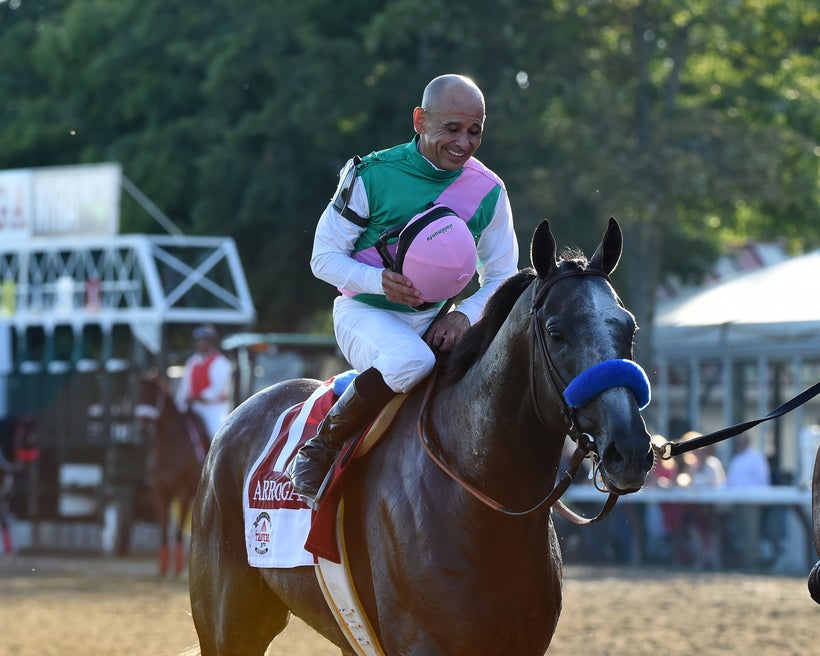 2016 Travers Stakes winner Arrogate with Hall of Fame jockey Mike Smith aboard