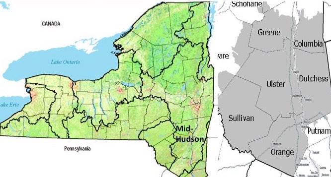 New York State and the mid-Hudson. The Catskill Mountains are mostly in Ulster County.