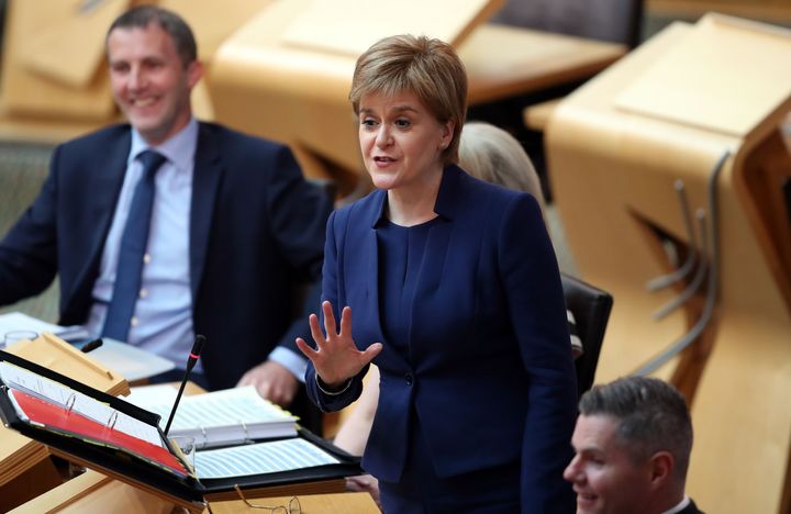 First Minister Nicola Sturgeon during First Minister's Questions at the Scottish Parliament in Edinburgh