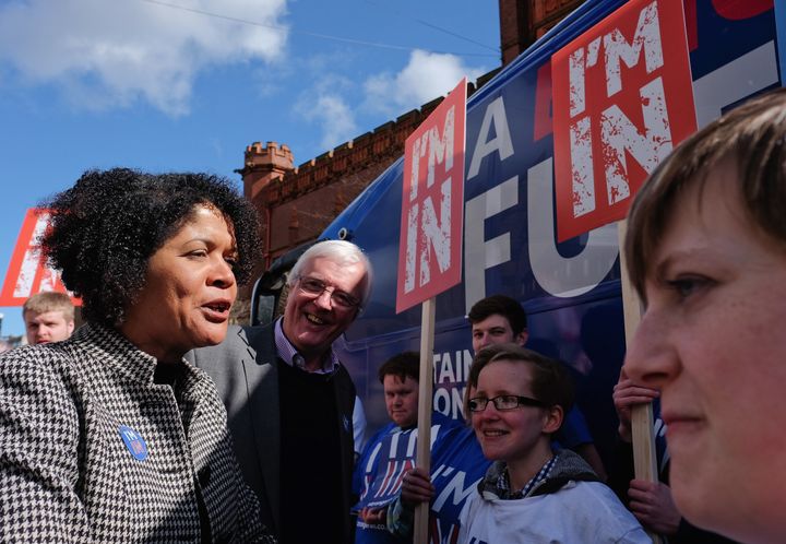 Chi Onwurah campaigning for Remain in her constituency during the EU referendum.