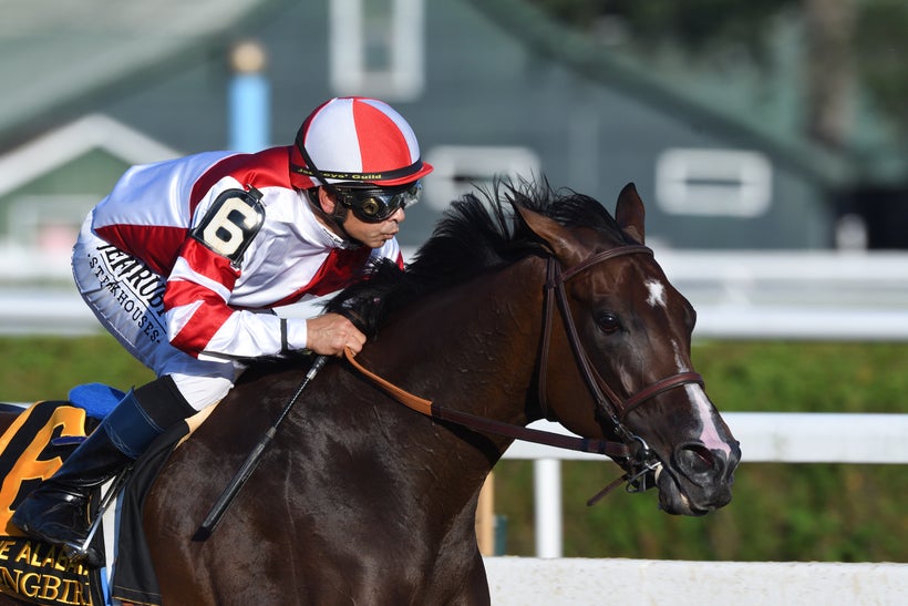 Saratoga 2016 - Hall of Fame jockey Mike Smith bringing Songbird home to win the Alabama Stakes