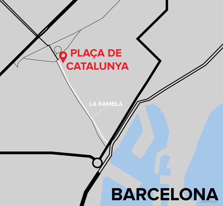 Las Ramblas, known as Placa De Catalunya, is a popular tourist street in the heart of Barcelona