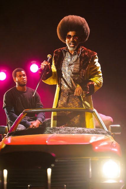 <p>J. Alphonse Nicholson (Ulysses) and Lamont Thompson (Super Fly Tiresias) in a scene from <strong><em>black odyssey</em></strong> </p>