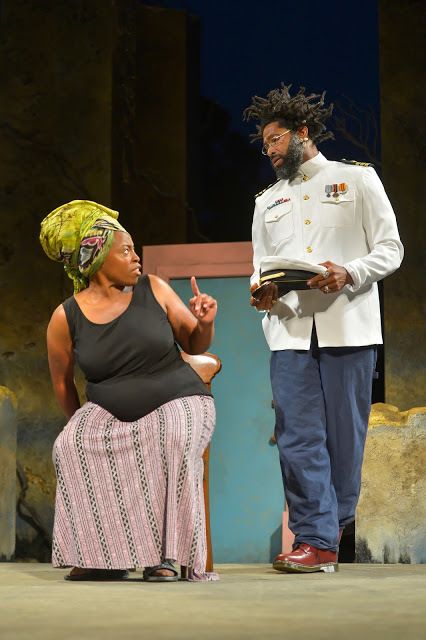 <p>Omozé Idehenre (Nella Pell) and Aldo Billingslea (Poseidon) in a scene from <strong><em>black odyssey</em></strong></p>