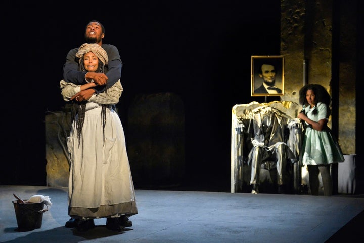 <p>J. Alphonse Nicholson, Margo Hall, and Safiya Fredericks in a scene from <strong><em>black odyssey</em></strong></p>
