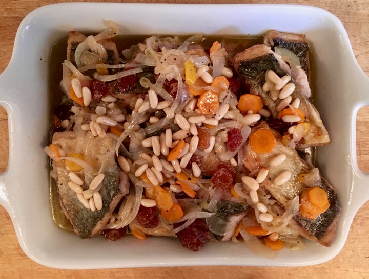 <p>Fish “in saor,” traditionally made with sardines, is delicious with local bluefish</p>