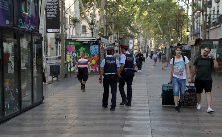 Officers patrolling Las Ramblas on Friday morning 