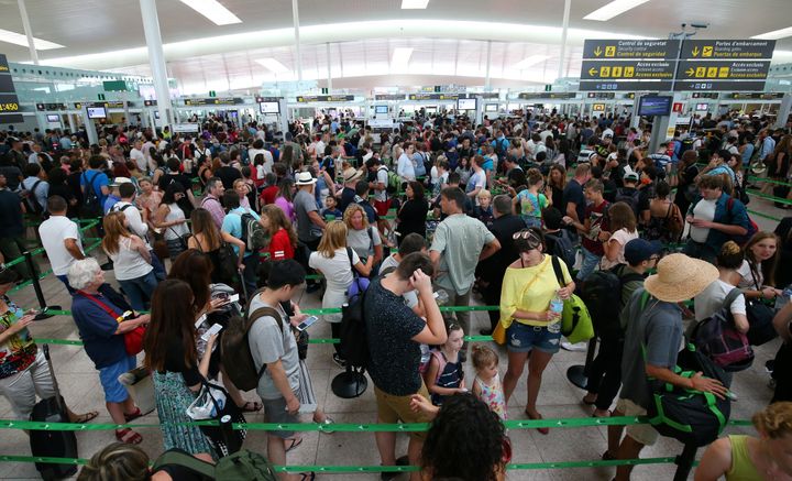 Queues at Barcelona's El Prat airport during the strike by security staff