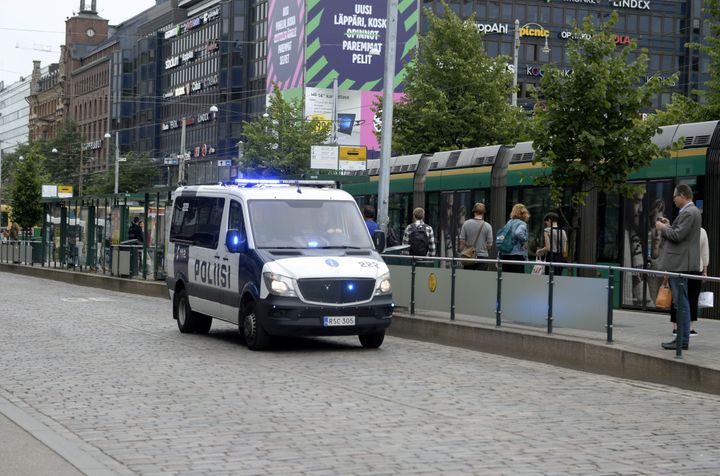 Finnish police patrol the streets, after stabbings in Turku.