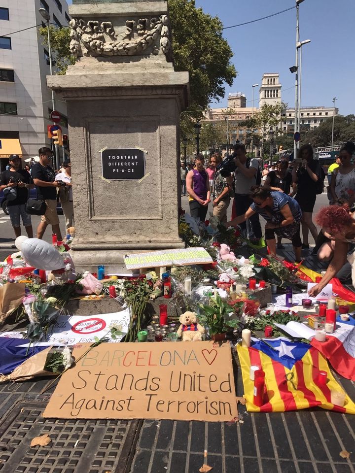 One of several tribute sites on Las Ramblas on Friday