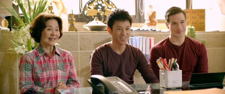 Grace Guei (left), Barney Cheng (center) and Michael Adam Hamilton (right) in BABY STEPS