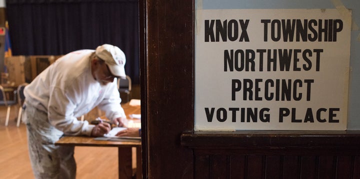 A voter registers in Alliance, Ohio, on Nov. 8, 2016. Ohio's process for purging voters from the rolls if they don't vote for several years is being challenged in a case before the Supreme Court.