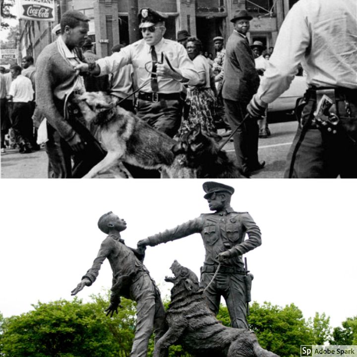 A statue in Kelly Ingram Park in Birmingham, AL and the young protester that inspired it.