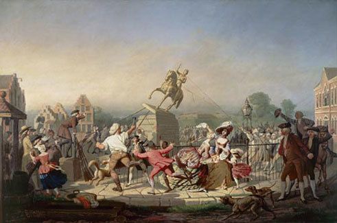 The toppling of a King George III statue in 1776