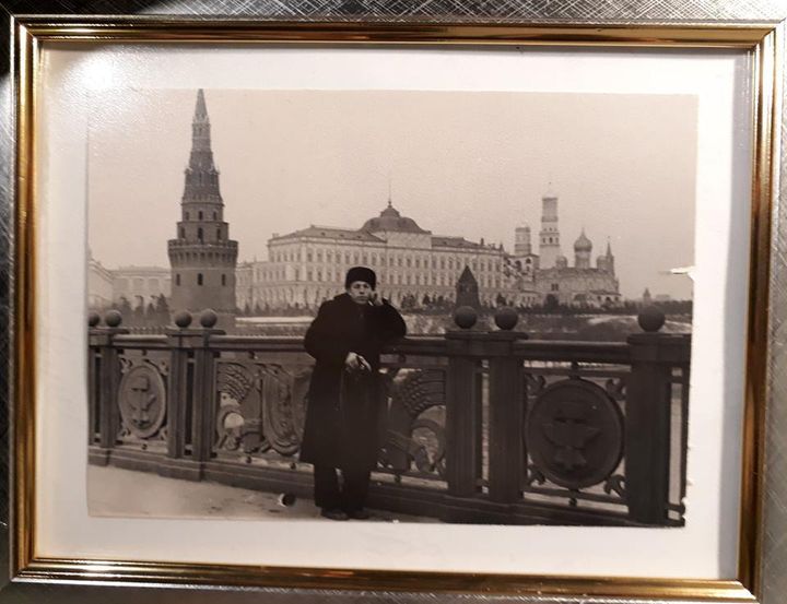 <p>Artist’s father Aleksey Nikolayevich on the Big Stone bridge in Moscow, 1957.</p>