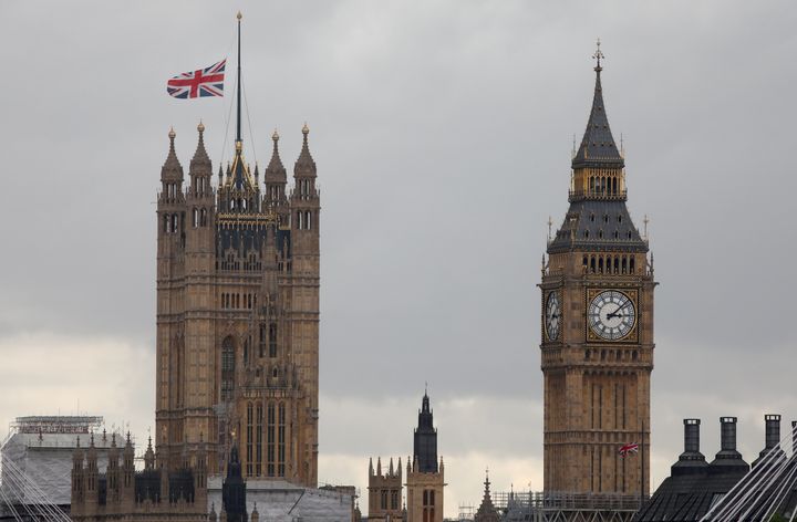 The Union Flag flies at half mast over the Palace of Westminster, a day after a van in Las Ramblas in Barcelona.