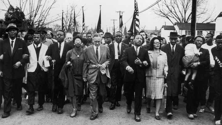 Rev. Martin Luther King, Jr. leads the march from Selma to Montgomery, 1965