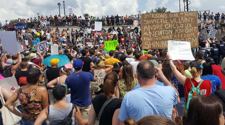 Demonstrators protesting racism and white supremacy marched from Congo Square to Jackson Square in New Orleans on Saturday.