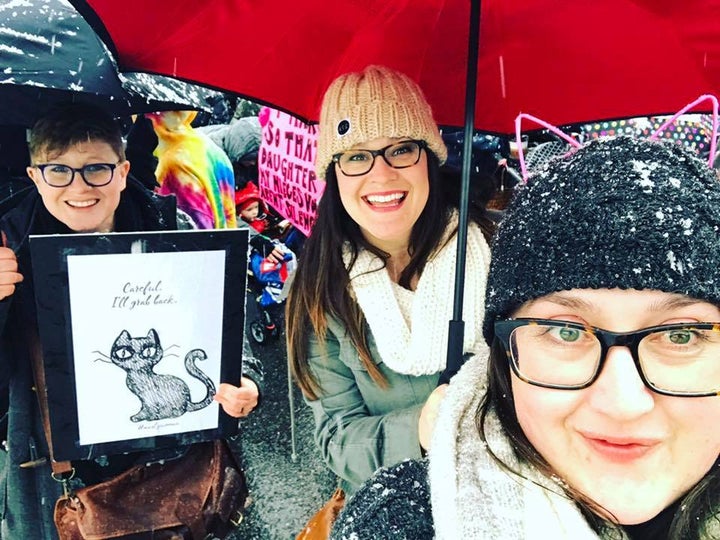 (Left to right) Gomberg’s wife, Elenor, Marina and her sister, Joey McNamee at the Women’s March in Salt Lake City, Utah