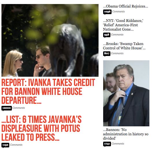 Breitbart News later ran a story saying the White House denied reports that Ivanka Trump was involved with Steve Bannon's removal.