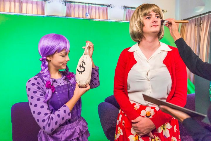 Allie Jennings stars as the eponymous and perky kids’ TV show host in the parody/satire JANNY JELLY. Tommy Fleming stars as Mrs. Janny’s mom. Photo courtesy Jackie Nell.