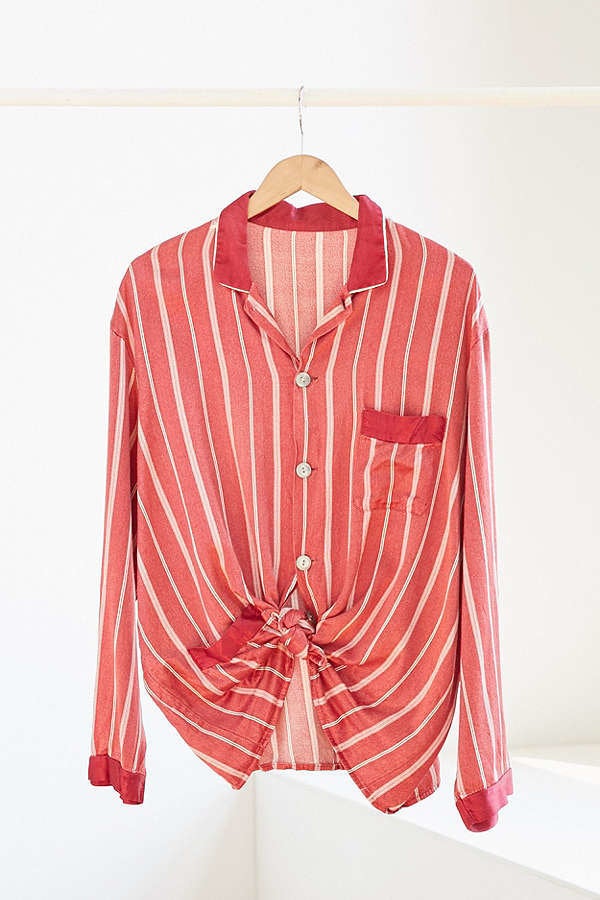 Vintage Red Stripe Silky PJ Top