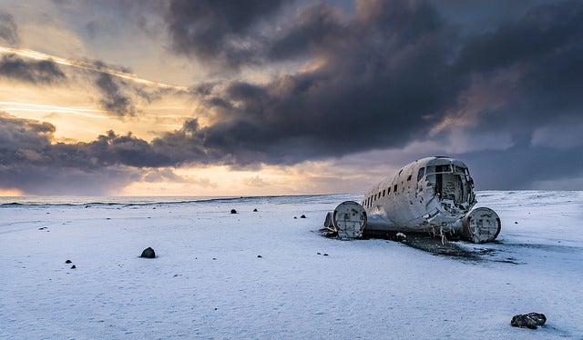 Plane crash remains at Sólheimasandur's black sand beach in Iceland