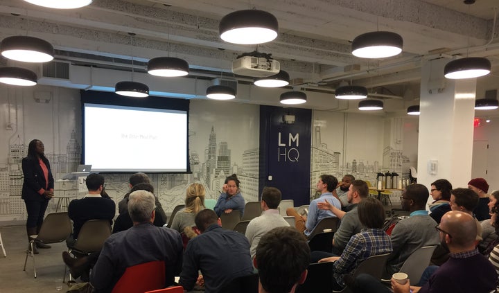 <p>Bard students pitching at Disrupt to Sustain</p>