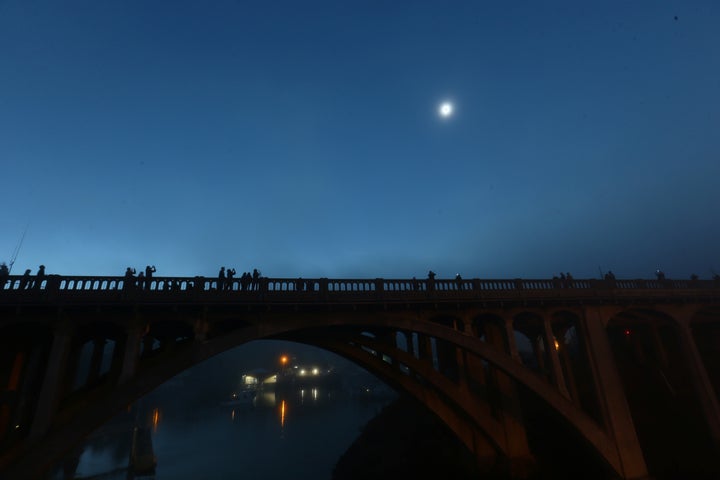 The sky during the solar eclipse as seen from Depoe Bay, Oregon.