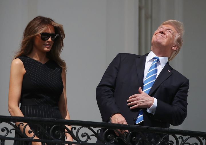 Trump demonstrates how not to view a solar eclipse. 