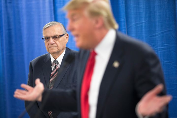 Sheriff Joe Arpaio of Maricopa County, Arizona, supported Donald Trump's presidential campaign, joining him at a rally Jan. 26, 2016, in Marshalltown, Iowa. 