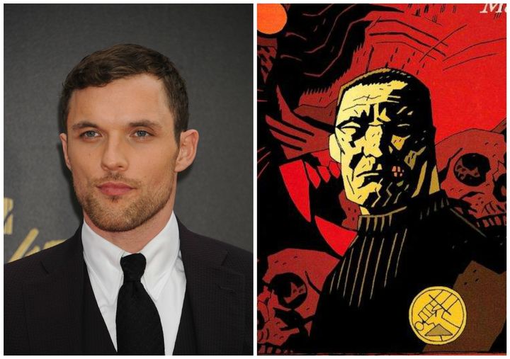 Ed Skrein, left, has been cast as Major Ben Daimio in "Hellboy: Rise of the Blood Queen," shown at right on the cover of a "Hellboy" comic.