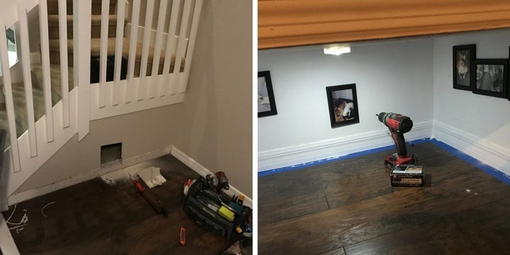 The dog apartment at different stages of the renovation process.