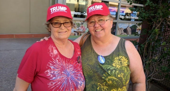 Leslie Rainwater, left, traveled from Texas to see the president speak.