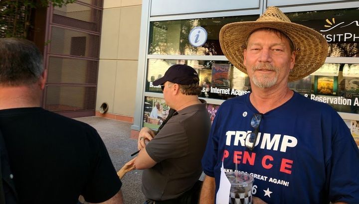Todd Livingston, 54, lined up Tuesday morning to attend President Donald Trump’s rally in Phoenix. Livingston viewed Trump as an “average citizen who can become a billionaire and become the president of the United States.”