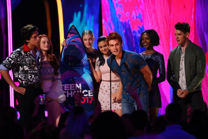 The cast of "Riverdale" accepts their award for Choice Drama TV Show at the 2017 Teen Choice Awards.