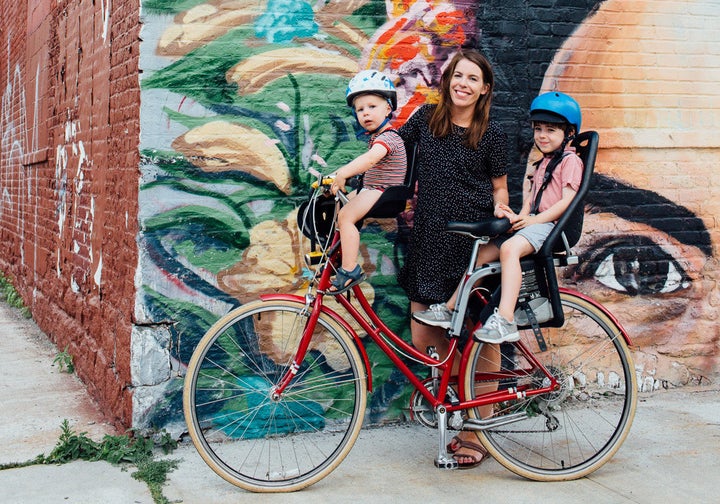 Goddard and her sons on a morning commute.