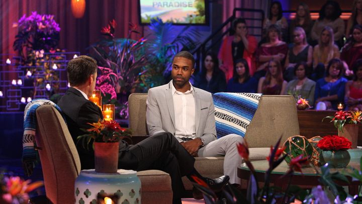 DeMario Jackson talks to "Bachelor in Paradise" host Chris Harrison on Tuesday.