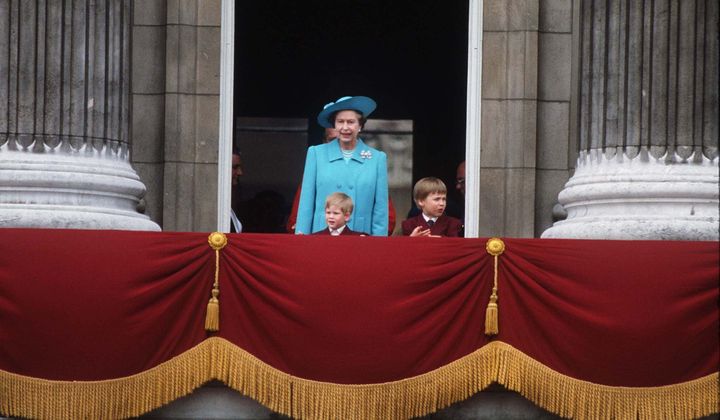 The Queen with the princes at Buckingham Palace for the Trooping of the Colour in 1988 