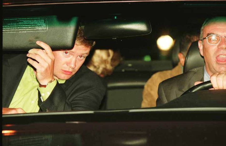 Trevor Rees-Jones and Henri Paul are seen in the front seat of the car. The back of Diana’s head is visible in the back. Fayed is also visible 