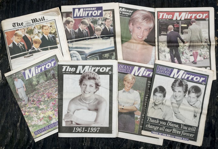 British Newspaper front covers reporting the death of Princess Diana