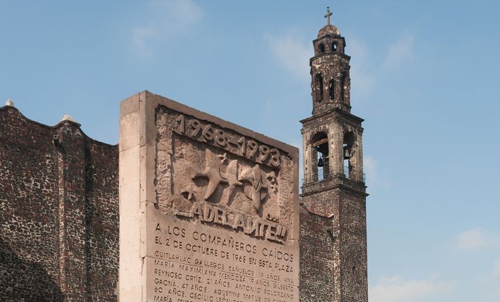 A memorial to the 1968 Tlatelolco Massacre stands in Mexico City.